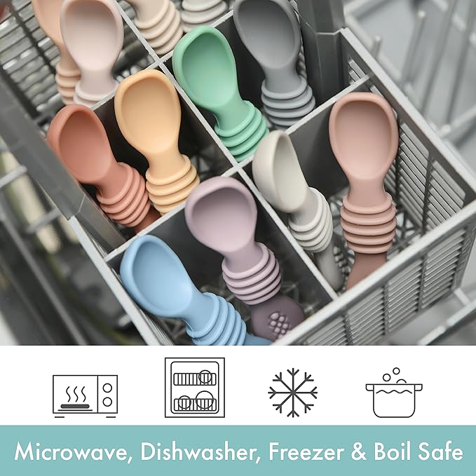 PrimaStella Silicone Chew Spoon 6-Piece Set | First Stage Feeding Spoons | Baby Led Weaning Supplies | BPA Free | Dishwasher and Boil Safe | Neutral Palette