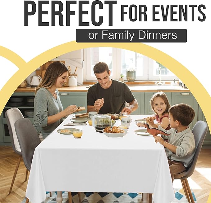 Party Solids 66% Thicker Premium Plastic Table Cloth Rectangle Table Cover 0.5 Mil 6 Pack White Table Cloth 54 Inch x 108 Inch Disposable Tablecloth Won't Tear Easily Like Cheap Thin Brands