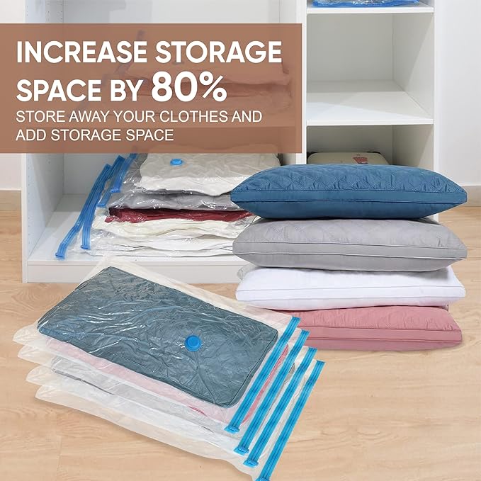 10 Small Vacuum Storage Bags with Travel Hand Pump, Small Vacuum Seal Bags for Clothing, Space Saver Bags for Clothes