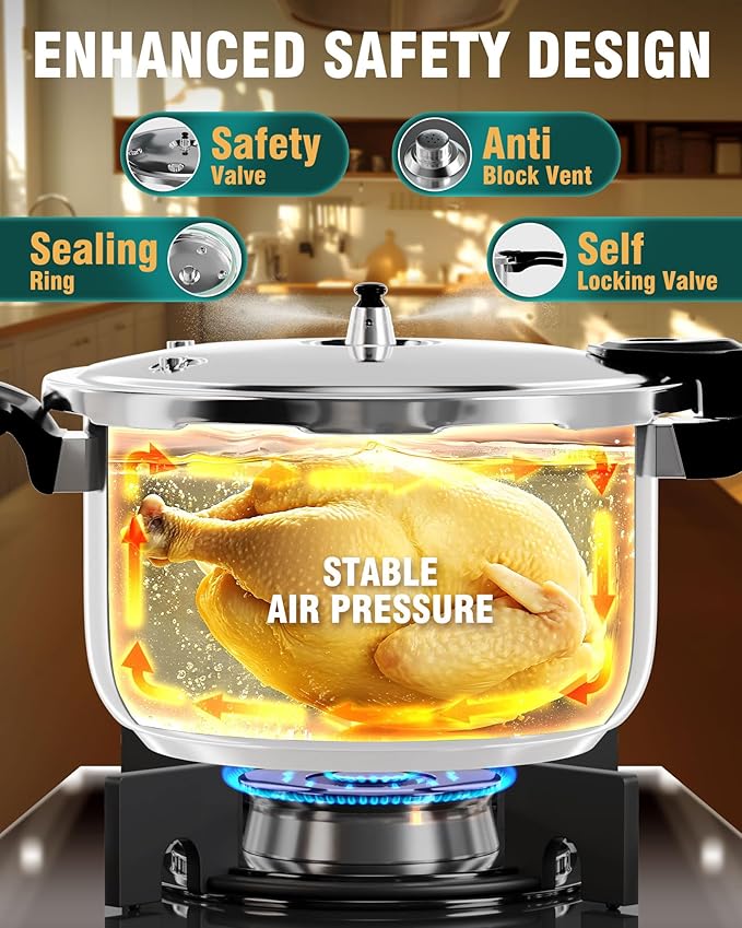WantJoin Pressure Cooker, 8 Quart Stainless Steel Pressure Canner, Induction Compatible Cookware with Spring Valve Safeguard Devices,Compatible with Gas & Induction Cooker