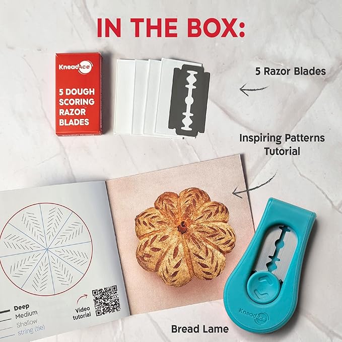 KneadAce Upgraded Extractable & Magnetic Bread Lame Dough Scoring Tool - Professional Sourdough scoring tool for Sourdough Bread baking & Bread Making Tools - Scoring Patterns booklet & 5 Razor Blades