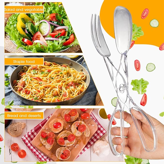 Tioncy Set of 12 Plastic Salad Scissor Tongs 11.2 Inches for Serving Reusable Food Tongs, Clear Utensils for Chef Cooking, Kitchen, Buffet, Party, Catering Supplies