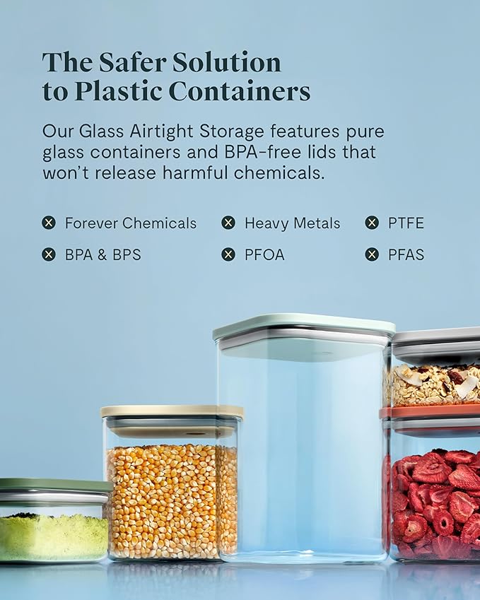 Caraway 4qt Glass Airtight Food Storage Container with Lid – Non-Toxic, BPA-Free Kitchen Storage Container – Stackable, Space-Saving Airtight Container for Dry Goods and More - Gray