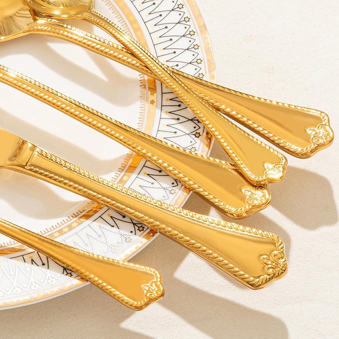 KINGSTONE Gold Silverware Set, 40-piece 18/10 Stainless Steel Flatware Set Cutlery Set for 8, for Kitchen, Home, Wedding, Party, Mirror Polished and Dishwasher Safe, Featured Gifts