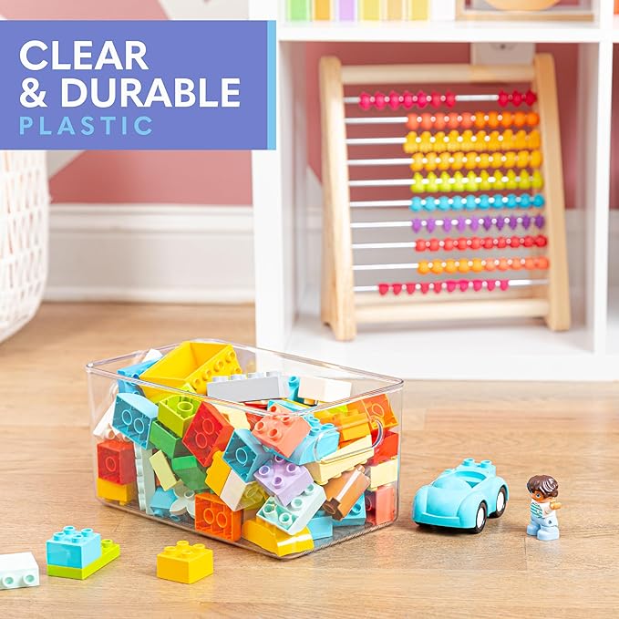 Plastic Food Storage 2 Pack Clear Container Bin with Handles for Organizing Kitchen, Pantry, Refrigerator, Freezer, Pantry, Cabinet, Closet, Bathroom. 10”x6”x5”