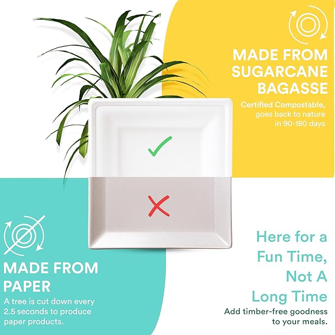 ECO SOUL Compostable Paper Plates 6 Inch (200 Count) Heavy Duty Disposable Dessert Plates, Eco-Friendly Sugarcane Bagasse Small Plates For Appetizer- White