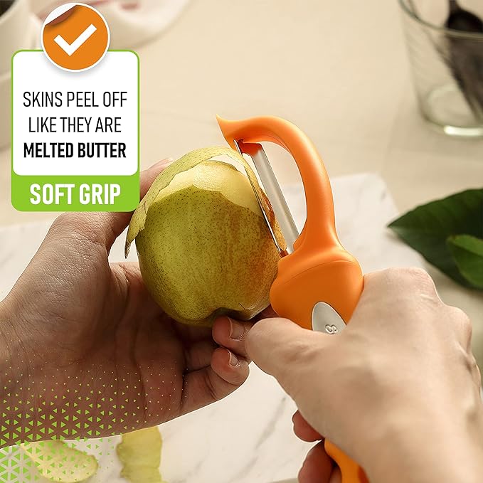 Spring Chef Premium Stainless Steel Swivel Potato Peelers for Kitchen, Metal Vegetable Peelers with Comfortable Handle for Apple, Cucumber, Veggie, Fruit, Carrot, Dishwasher Safe - Set of 2 - Mango
