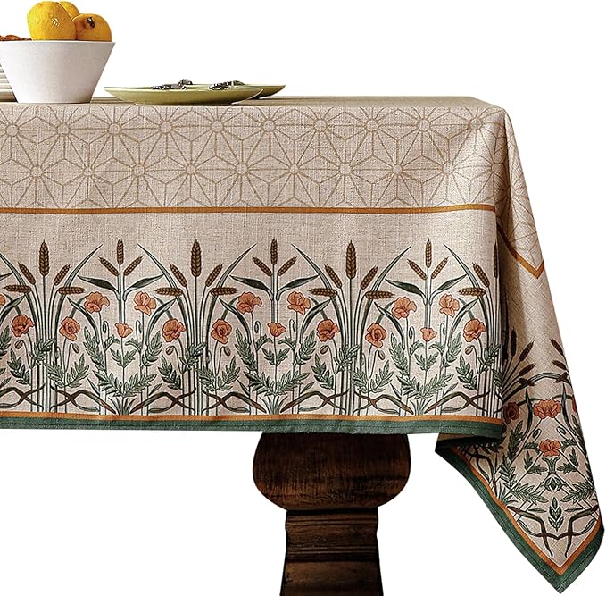 patdrea Designer French Light Brown Long Rectangle Table Cloth,Linen Floral Durable Breathable Tablecloth,Decorative for Kitchen Dining,Parties,Tea Party,Christmas,Thanksgiving,63"x102"-Cudillero