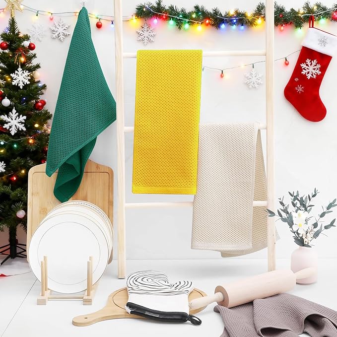 Homaxy 100% Cotton Waffle Weave Kitchen Dish Towels, Ultra Soft Absorbent Quick Drying Cleaning Towel, 13 x 28 Inches, 6-Pack, Dark Green
