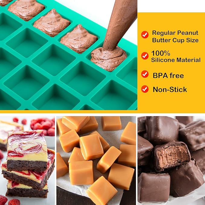 Sidosir 3Pcs Square Caramel Candy Mold Silicone, 40-Cavity Gummy Silicone Molds for Fat Bombs, Chocolate Truffles Mold for Hard Candy, Ice Cube