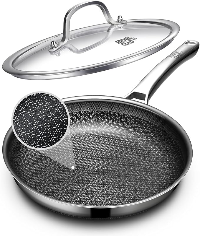 Non Stick Frying Pans 12 inch, Hybrid Frying Pans Nonstick with Lid,non stick Stainless Steel Skillets, Dishwasher and Oven-Safe Chef Pan, Induction Compatible Cooking Pan, PFOA Free Cookware