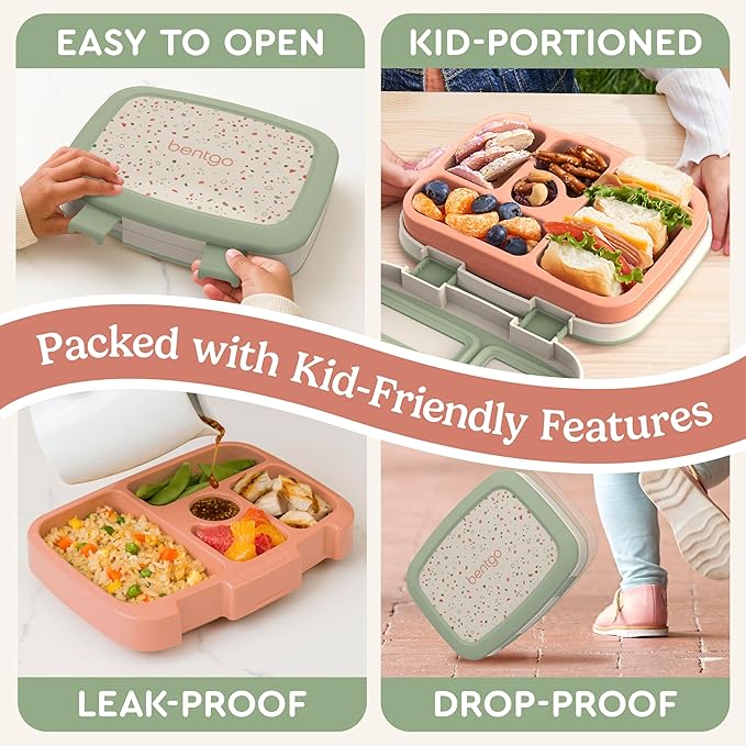 Bentgo Kids 5-Compartment Leak-Proof Bento-Style Lunch Box (Whimsy & Wonder Collection) - Ideal for Ages 3-7, Drop-Proof & Durable, Dishwasher Safe, & PFAS & BPA-Free Materials (Geo Speckle)