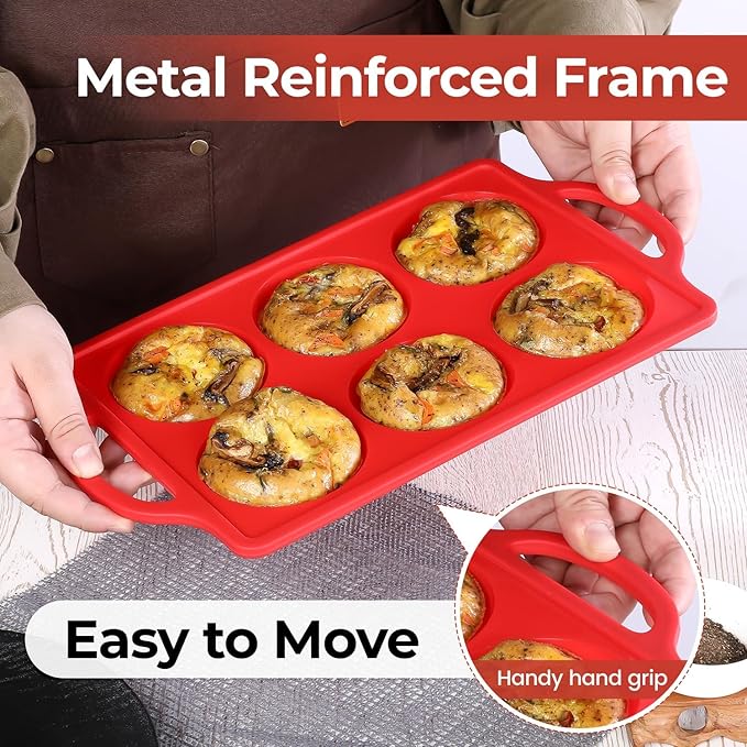 CAKETIME Muffin Top Pan Non Stick, 3 Inch Metal Reinforced Frame Silicone Egg Molds for Breakfast Sandwiches Round Silicone Baking Pan for English Muffins, Whoopie Pies, Corn Bread, Egg Bites, Tarts