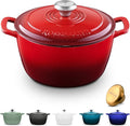 Signature Enameled Cast Iron Dutch Oven, Non-Stick Serving Pot with Tight Fitting Lid for Perfect Roasting, Baking, Sauteing, and Bread Making | 4.5Q (4.2L) - Red