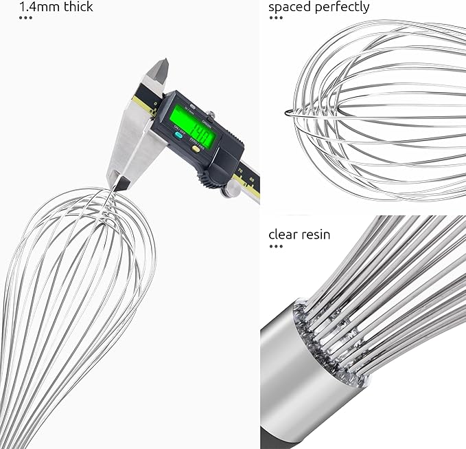 U-Taste Balloon Whisk for Cooking: 18/10 Stainless Steel Kitchen Wire Whisk, 12in Large Heavy Duty Egg Beater, Manual Mixing Tool with 12 High Flex Wires for Stirring, Blending Sauce (Black)