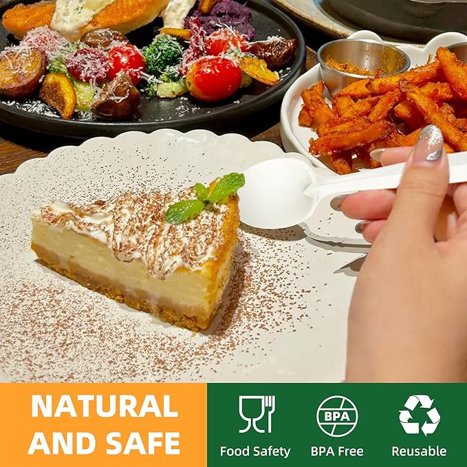 100% Compostable Disposable Spoons, 6.7" 150pcs Heavy Duty Utensils Eco-Friendly Cornstarch Cutlery Durable and BPI-Certified Party Supplies No Plastic, Ivory White