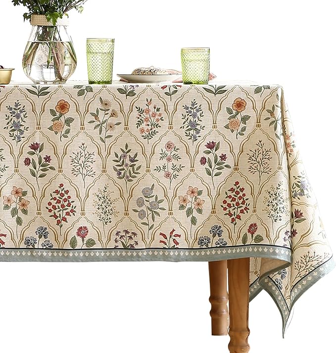 ISAENNE Designer Small Rectangular Tablecloth,Western Linen Colorful Floral Indoor Table Cloth,Wrinkle Resistant Decor Tablecloths for Dining Thanksgiving Kitchen Christmas,55"*71"-Serenity B