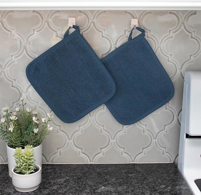 RITZ Terry Potholder & Hot Pad: Unparalleled Heat Resistant, Durable 100% Cotton – Ergonomically Designed for Optimal Grip – Easy-Care Machine Washable – 4-Pack, Midnight