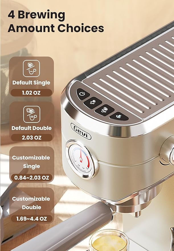 Gevi Commercial Espresso and Coffee Makers, Professional Espresso Maker Latte Machine with Milk Frother, Stainless Steel Expresso Coffee Machines for Home, Compact Cappuccino Machine, Great Gift