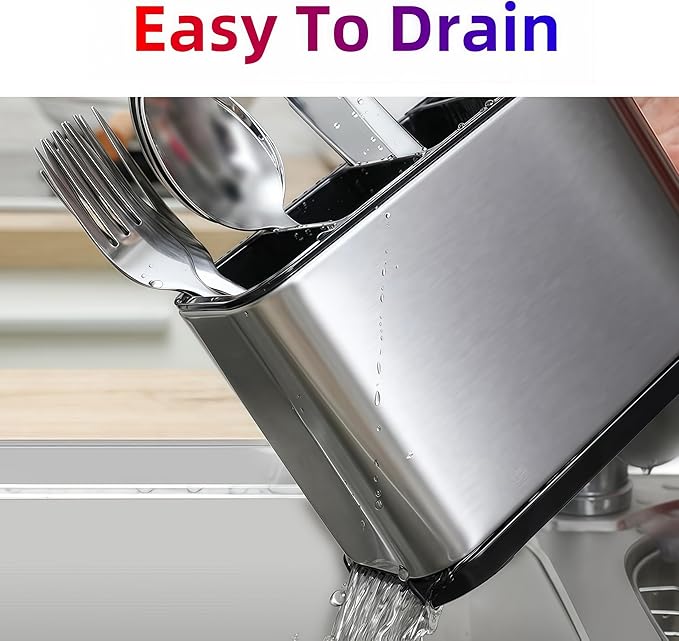 Silverware Organizer Kitchen Utensil Holder For Counter Stainless Steel Caddy 4 Compartments Organizer Capacity Flatware Spoon Fork Tool Cutlery Holder