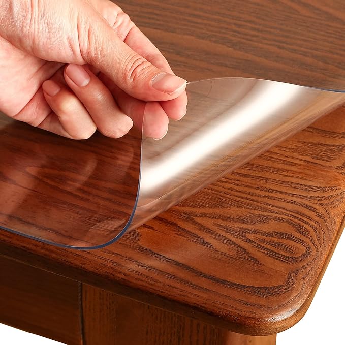 Clear Table Cover Protector 16x24 Inch Rectangle, 1.5mm Transparent Plastic Table Protector Waterproof, Anti-Scratch Clear Desk Mat for Office Desktop Dresser Dining Table, FDA Compliant