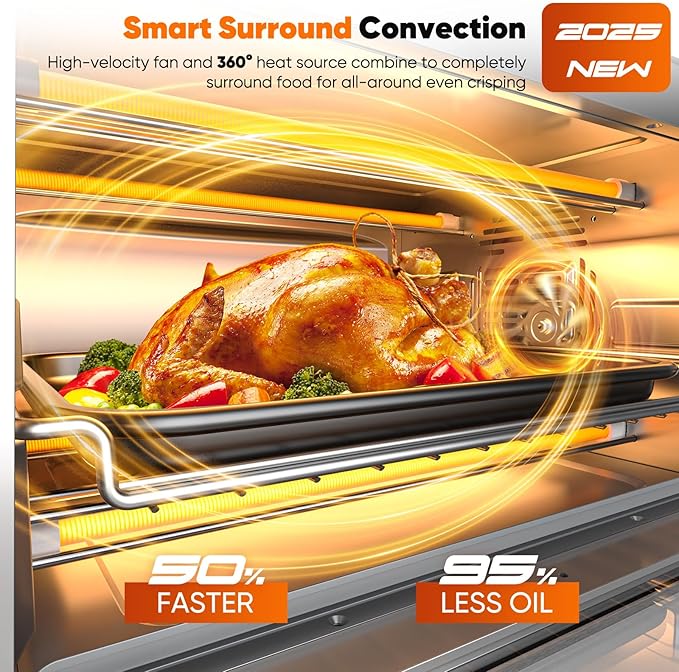 Nuwave Bravo Pro Convection Air Fryer Toaster Oven Combo, 2025 New and Improved, 10-in-1, 50°-450°F Temp Controls, Quick & Even Crisp Technology, 21Qt Capacity, Stainless Steel, PFAS Free