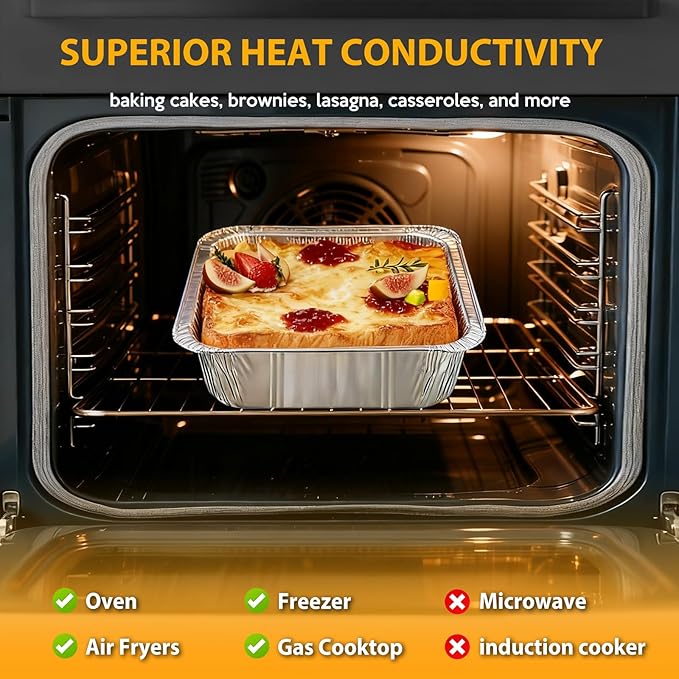 8"x8" Aluminum Foil Pans Disposable - 20 Pack Square Baking Pans Disposable Grill Accessories Meal Prep Containers Heavy Duty Tin Foil Pan for Baking Cake, Oven Cooking, Heating, Storing