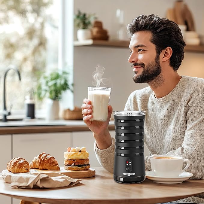 Milk Frother, Paris Rhône 4-in-1 Milk Steamer and Frother, Hot & Cold Foam Milk Warmer with Temperature Control, Auto Shut-Off Frothers for Coffee, Latte, Cappuccino, Macchiato