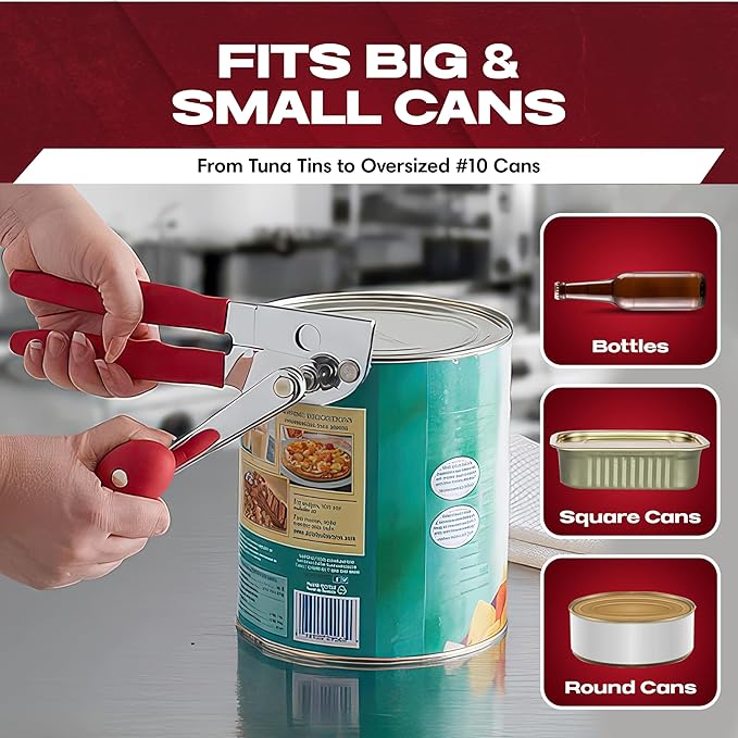 Chef Master Commercial Can Opener Heavy Duty - Manual Hand Crank for Large Cans with Anti-Slip Grip - Stainless Steel Restaurant Can Opener Manual for Seniors, Kitchen, Bars & Food Trucks - 90056
