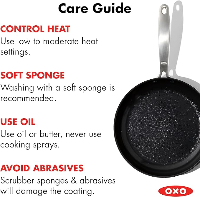 OXO Enhanced 10” Nonstick Frying Pan Skillet, Ceramic PFAS-Free Cookware, Stainless Steel Handle, Eggs & Omelets, Dishwasher & Oven Safe, Biscuit Brown
