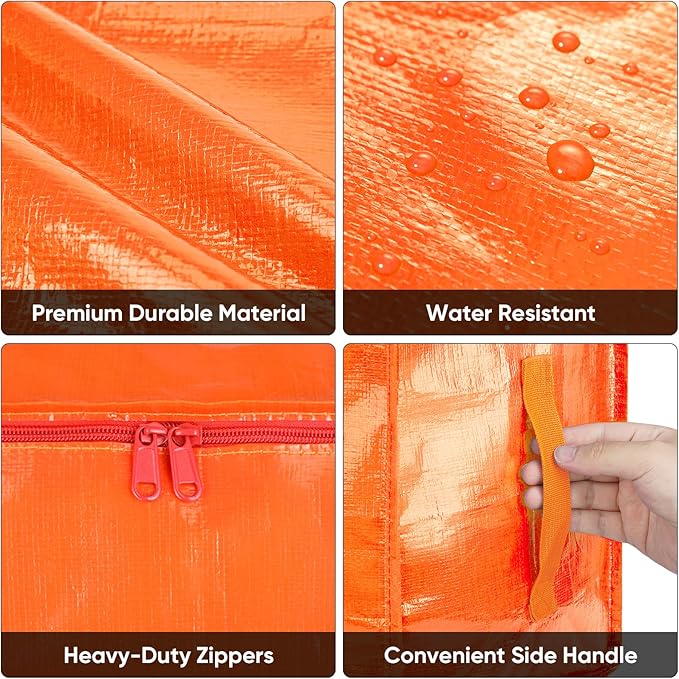 BALEINE 2-Pack Oversized Moving Bags with Reinforced Handles, Heavy-Duty Storage Tote for Clothes, Moving Supplies (Orange, 2-Pack)