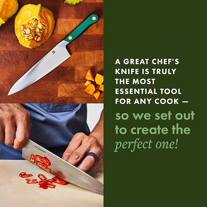 hedley & bennett Professional Chef Knife - Sharp 8 inch Japanese Kitchen Blade - Three-Layer Steel for Cutting Meat and Vegetables - Ergonomic Handle - Cooking Gift - Shiso (Green)