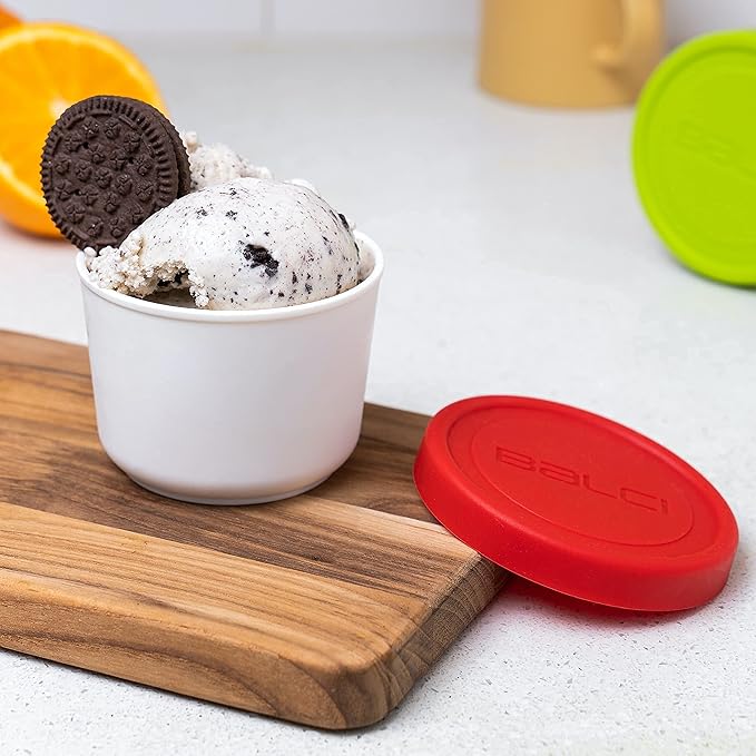 BALCI - 8oz Mini Ice Cream Containers with Silicone Lids (Set of 4) - Freezer Food Storage Containers, Reusable, LeakProof, For Homemade IceCream Containers - Blue, Red, Green, Purple
