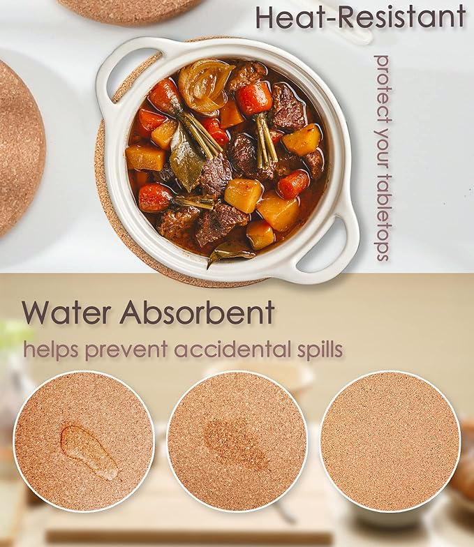 Cork Trivet, High Density Fine Particle Thick Cork Trivets for Hot Dishes, 8 Inch Heat Resistant Coaster, Placemats Hot Pads for Pots and Pans, 8 Pcs, 8x0.4 Inch, Round and Square (KTLBCT26)
