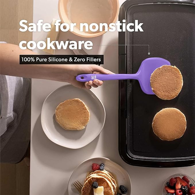 New DI ORO Silicone Turner Spatula Set - Kitchen Spatulas for Nonstick Cookware - Cooking Utensils for Flipping Eggs & Pancake - 600°F Heat-Resistant BPA Free Turners - Dishwasher Safe (4pc, Lavender)