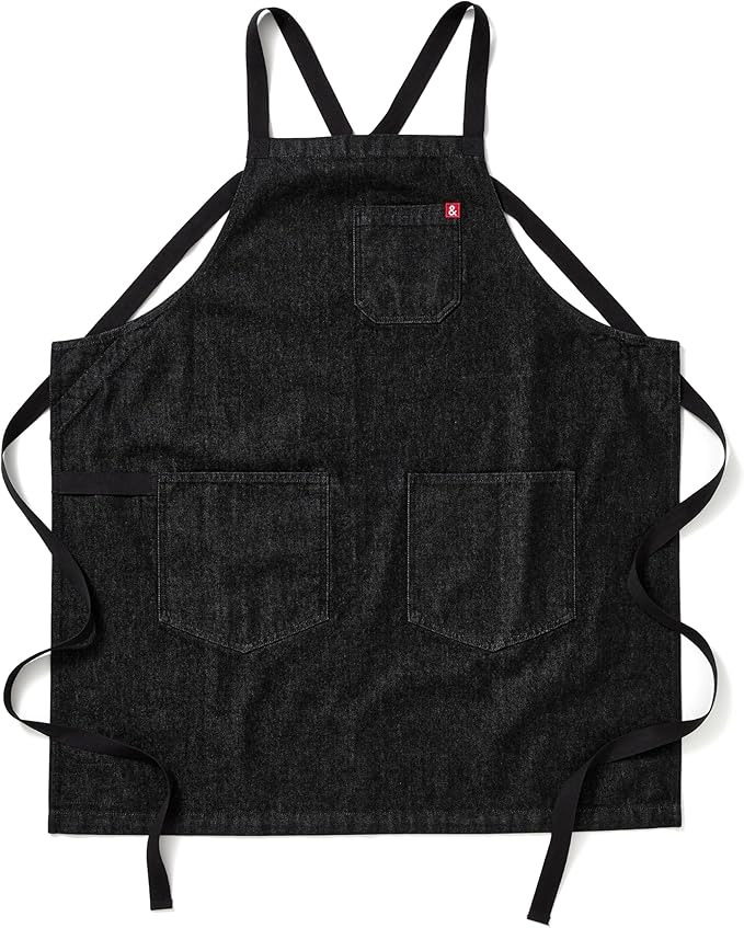 hedley & bennett Crossback Apron - Crossback Chef Apron with Pockets - 100% Cotton Denim, 8oz - Abalone Black