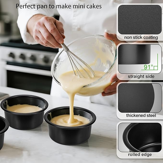 4 Inch Cake Pan Set of 3, Nonstick Smash Cake Pans with 100PCS Parchment Paper for Christmas Birthday, Round Mini Cake Pans Tin for Baking Layer Cakes Small Cheesecake, Straight Side & Dishwasher Safe