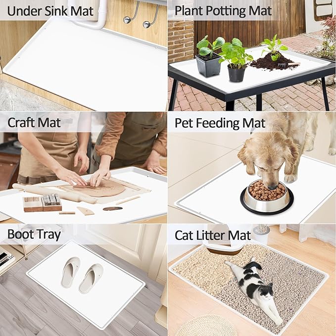 TOHONFOO Silicone Coffee Maker Mat with Lip, 19.7'' x 15'' Heavy Duty Coffee Maker Mat for Countertops, Coffee Tray Fit Under Coffee Machine Appliance Automatic Machines Espresso Accessory, White