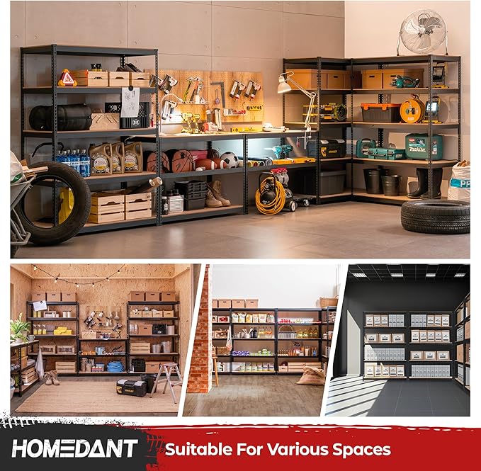 HOMEDANT 5 Tier Laminated Boltless Heavy Duty Garage Storage Adjustable Wide Size Metal Shelving Unit Utility Rack Shelves Organization Multipurpose Shelf Shed Warehouse 47.7"W x 24.1"D x 71.3"H 1Pack