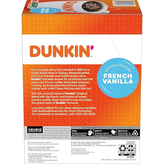 Dunkin' French Vanilla Flavored Coffee, 88 Keurig K-Cup Pods