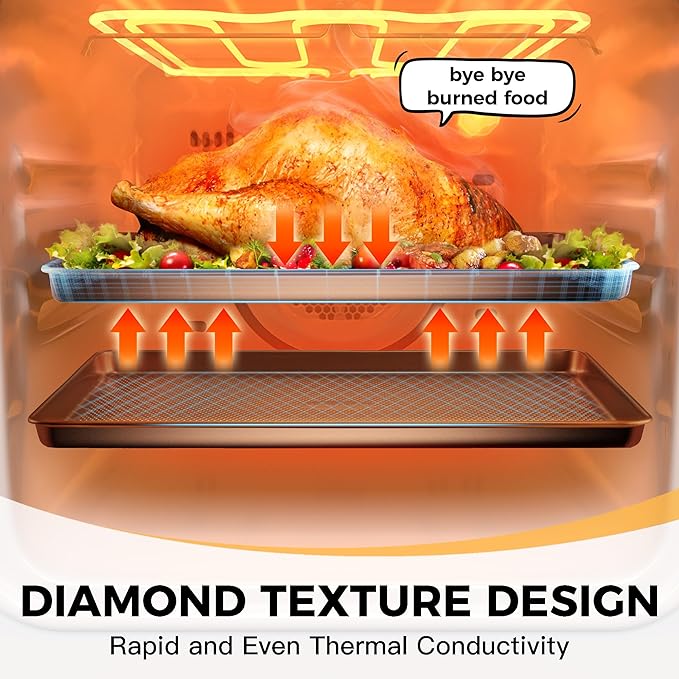 HONGBAKE 2 Pack Quarter Sheet Pans for Baking Nonstick, Commercial Cookie Sheet for Baking with Diamond Texture Surface, 57% Thicker Carbon Steel 9 x 13 Baking pan