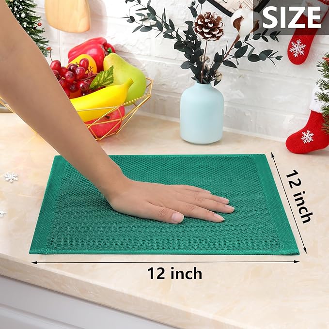 Homaxy 100% Cotton Waffle Weave Kitchen Dish Cloths, Ultra Soft Absorbent Quick Drying Dish Towels, 12 x 12 Inches, 8-Pack, Dark Green