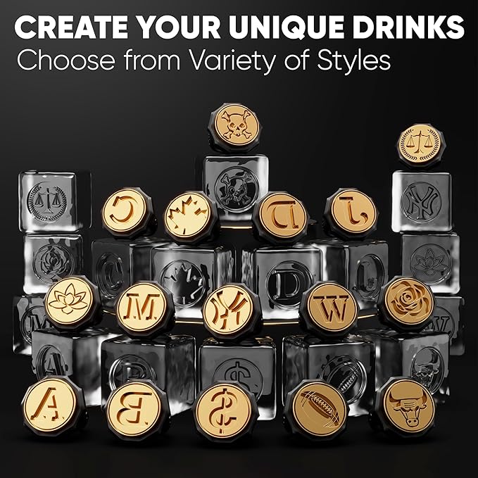 Berlinzo Ice Stamp Ring Bull for Cube & Sphere - Custom Ice Cubes for Whiskey, Mojito Cocktails - Halloween Party Gift - Bull Shaped Brass Ice Stamp w/ 3mm Depth - Black