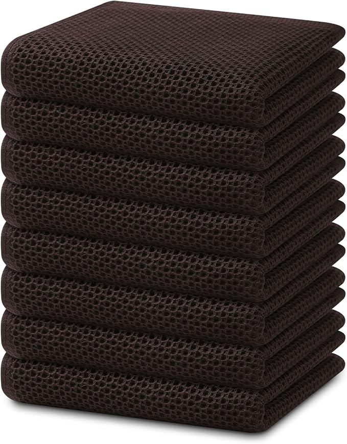 Homaxy 100% Cotton Waffle Weave Kitchen Dish Towels, Ultra Soft Absorbent Quick Drying Cleaning Towel, 13 x 28 Inches, 8-Pack, Dark Brown