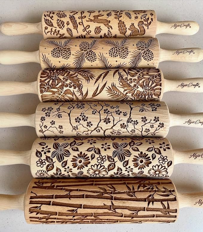 SAKURA TREE Embossing Rolling Pin with Blooming Sakura Flowers Pattern. Dough and Clay Roller for Embossed Cookies Fondant Pottery. Cookie and Ceramic Stamp. Backing Gifts for Women by Algis Crafts