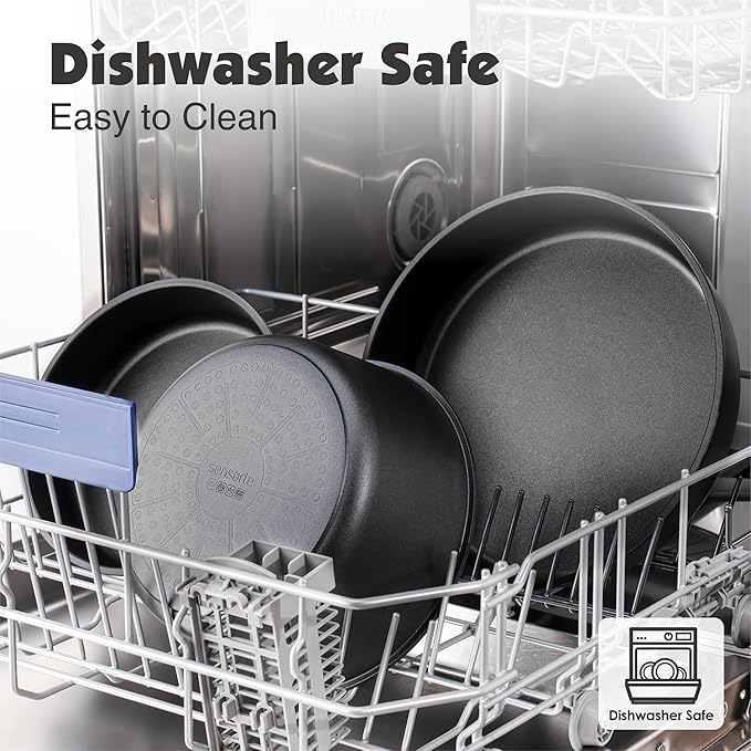 SENSARTE 17 Piece Pots and Pans Set, Nonstick Detachable Handle Cookware Set, Induction Kitchen Cookware Set with Removable Handle, Healthy Non Stick for RV, Dishwasher ＆ Oven Safe, PFOA Free (Black)