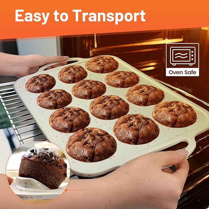 2Pack Silicone Muffin Pan for Baking with Metal Reinforced Frame, 12 Cup Regular Size Cupcake Pan, BPA Free Silicone Muffin Tray, Cupcake Baking Pan Molds for Oven Dishwasher Safe