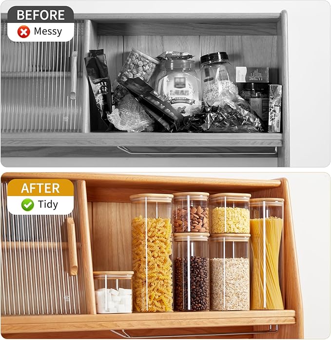 Glass Food Storage Jars with Lids[Set of 3], Perfect for Pasta, Cookies, Nuts, Coffee, Cereal, Flour, and More, Organize Your Kitchen and Pantry with these BPA-Free Glass Canisters