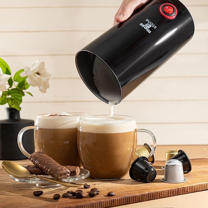 Moss & Stone Electric Milk Frother Latte Art Steamer, Electric Cappuccino Machine And Milk Warmer, Hot Foam Maker and Milk Warmer for Latte, Cappuccinos, Macchiato, Hot Chocolate Milk