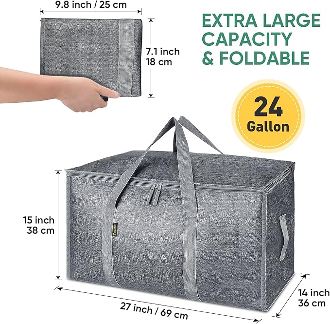 BALEINE 6-Pack Oversized Moving Bags with Reinforced Handles, Heavy-Duty Storage Tote for Clothes, Moving Supplies (Winter Grey, 6-Pack)